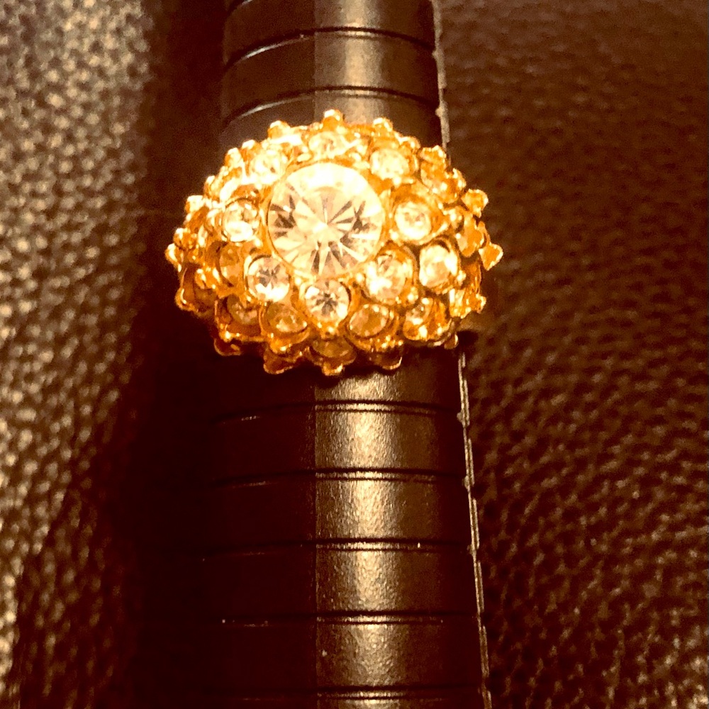 Gold Crystal Embedded Domed Ring, Sz. 9